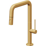 California Faucets - Pull-Down Kitchen Faucet with Button Sprayer  - Quad Spout - Lifetime Satin Gold Pvd