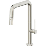 California Faucets - Pull-Down Kitchen Faucet with Button Sprayer  - Quad Spout - Polished Nickel Pvd