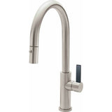 California Faucets - Pull-Down Kitchen Faucet with Button Sprayer  - High Arc Spout - Polished Brass