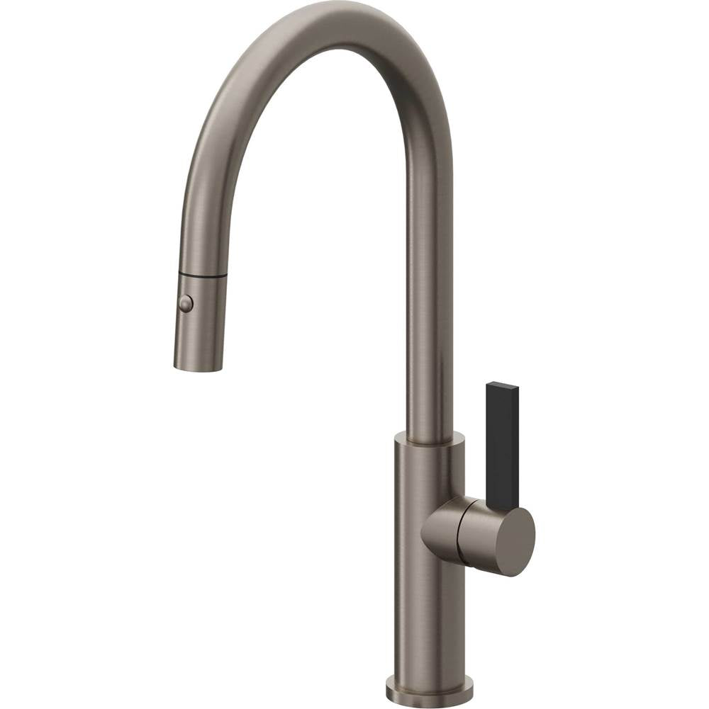 California Faucets - Pull-Down Kitchen Faucet with Button Sprayer  - High Arc Spout - Graphite Pvd