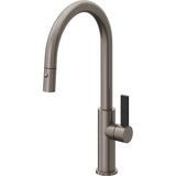 California Faucets - Pull-Down Kitchen Faucet with Button Sprayer  - High Arc Spout - Graphite Pvd