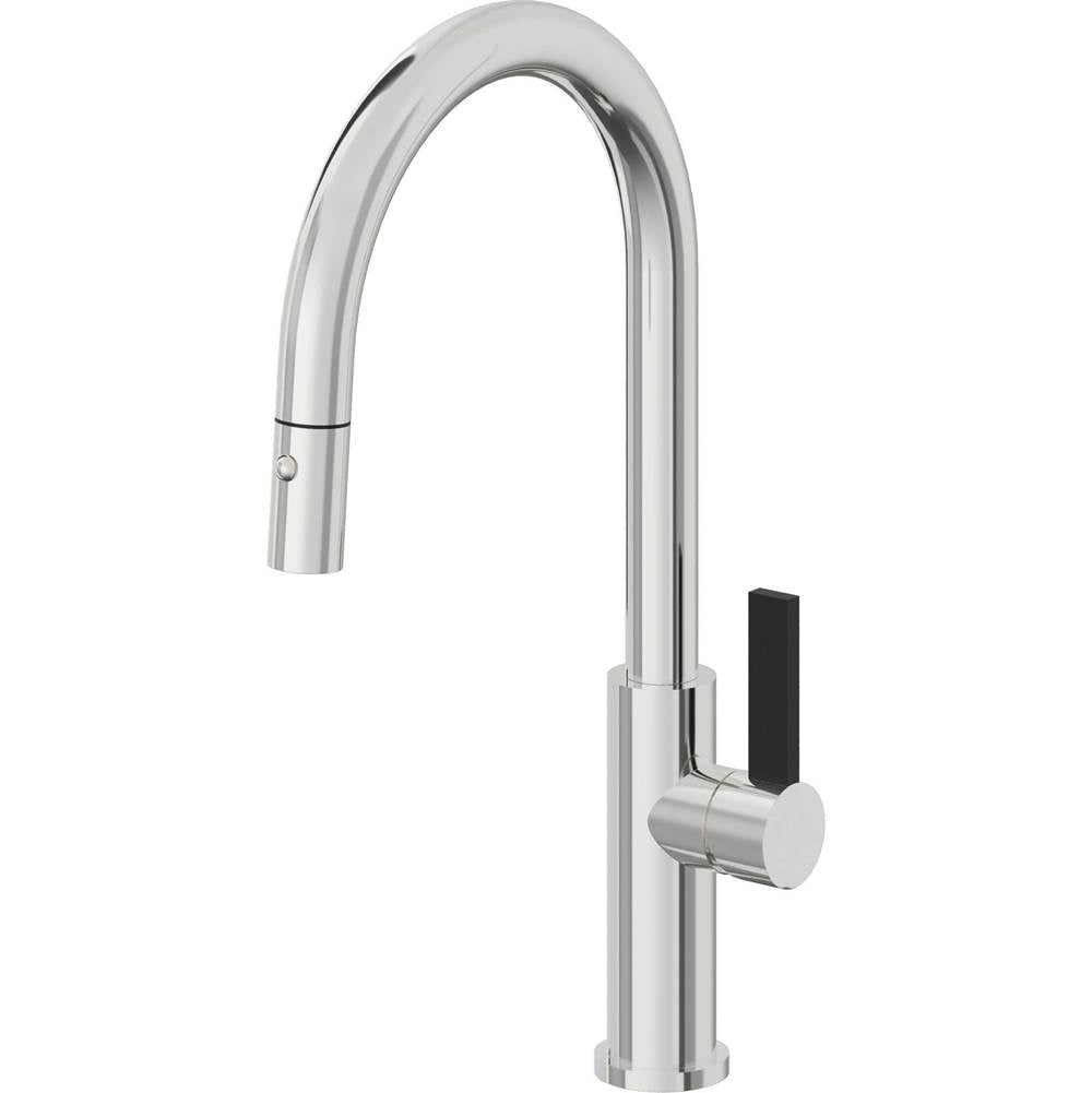 California Faucets - Pull-Down Kitchen Faucet with Button Sprayer  - High Arc Spout - Polished Chrome