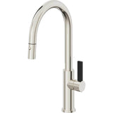 California Faucets - Pull-Down Kitchen Faucet with Button Sprayer  - High Arc Spout - Polished Nickel Pvd