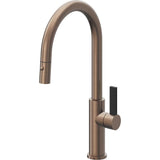 California Faucets - Pull-Down Kitchen Faucet with Button Sprayer  - High Arc Spout - Satin Bronze Pvd