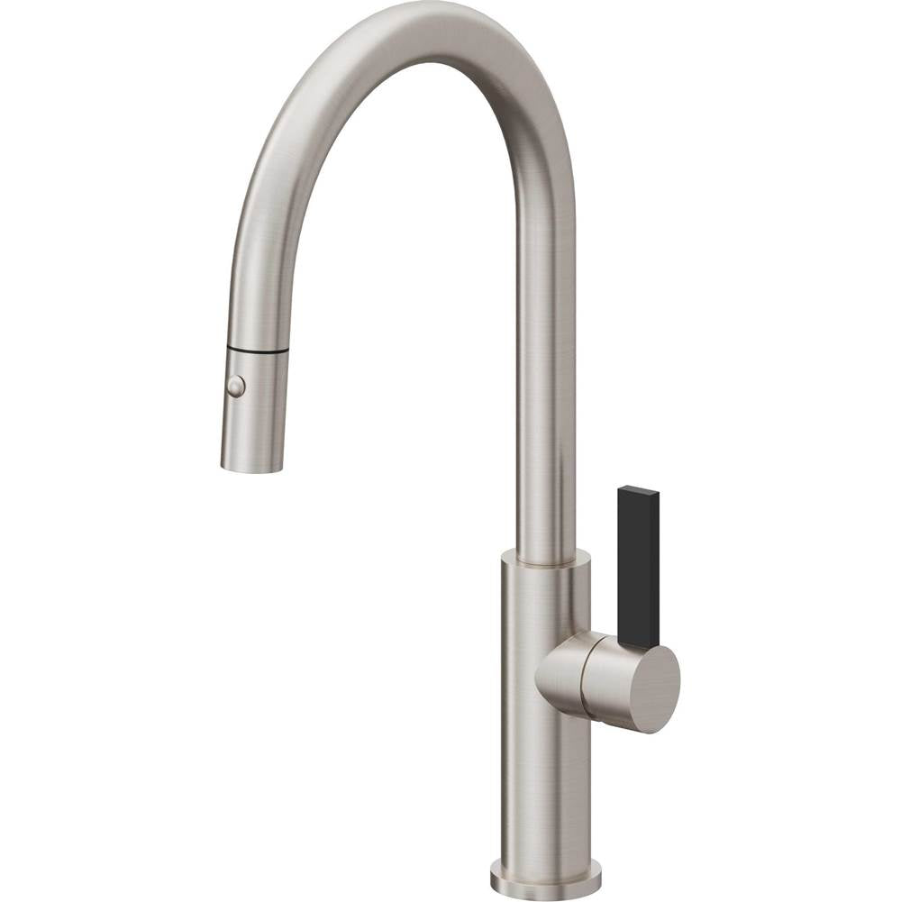 California Faucets - Pull-Down Kitchen Faucet with Button Sprayer  - High Arc Spout - Ultra Stainless Steel Pvd