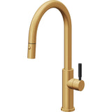 California Faucets - Pull-Down Kitchen Faucet with Button Sprayer  - High Arc Spout - Lifetime Satin Gold Pvd