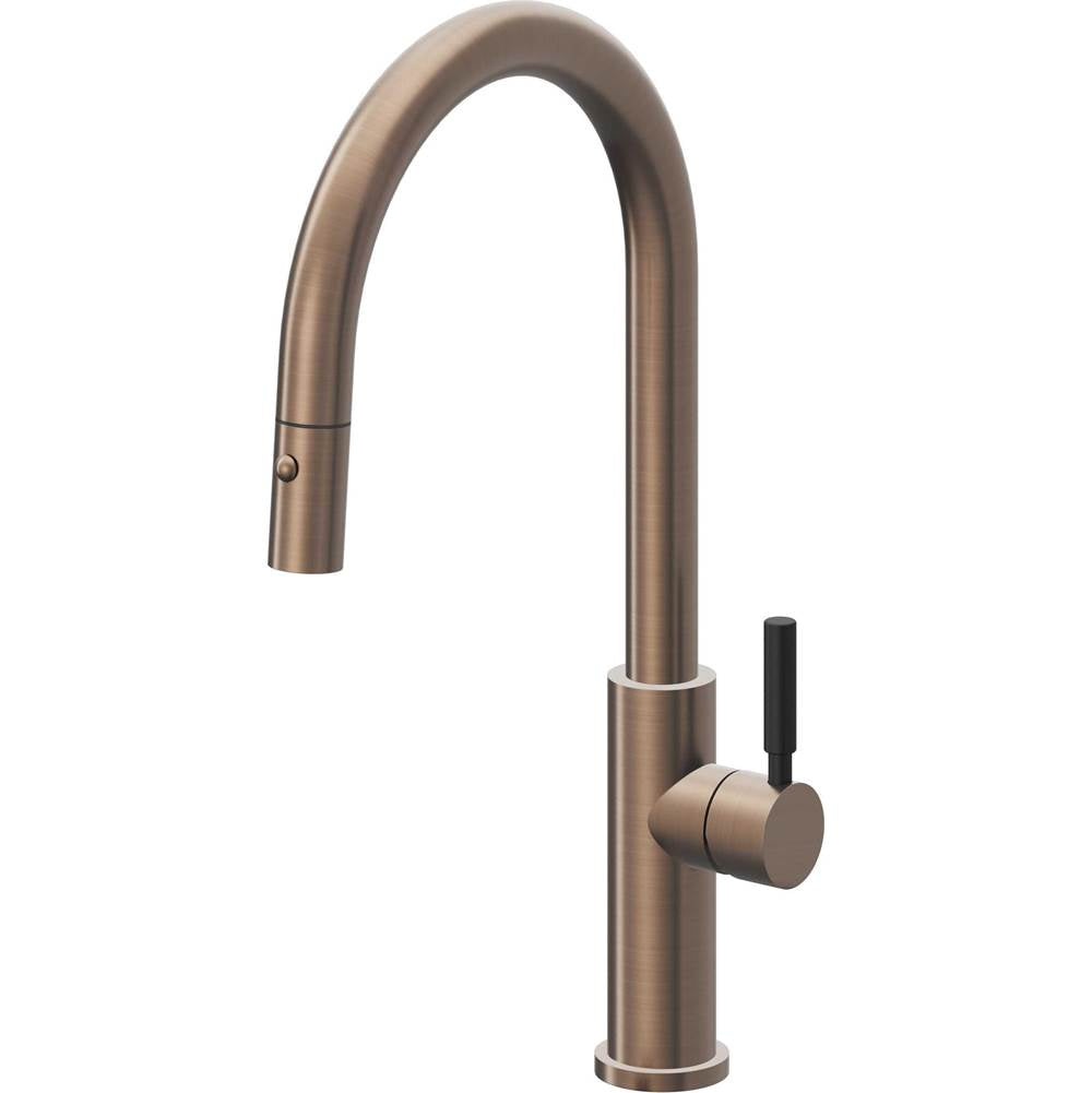 California Faucets - Pull-Down Kitchen Faucet with Button Sprayer  - High Arc Spout - Satin Bronze Pvd
