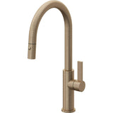 California Faucets - Pull-Down Kitchen Faucet with Button Sprayer  - High Arc Spout - Antique Brass Flat
