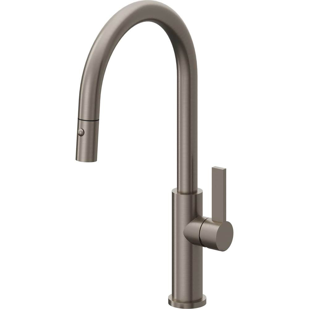 California Faucets - Pull-Down Kitchen Faucet with Button Sprayer  - High Arc Spout - Graphite Pvd