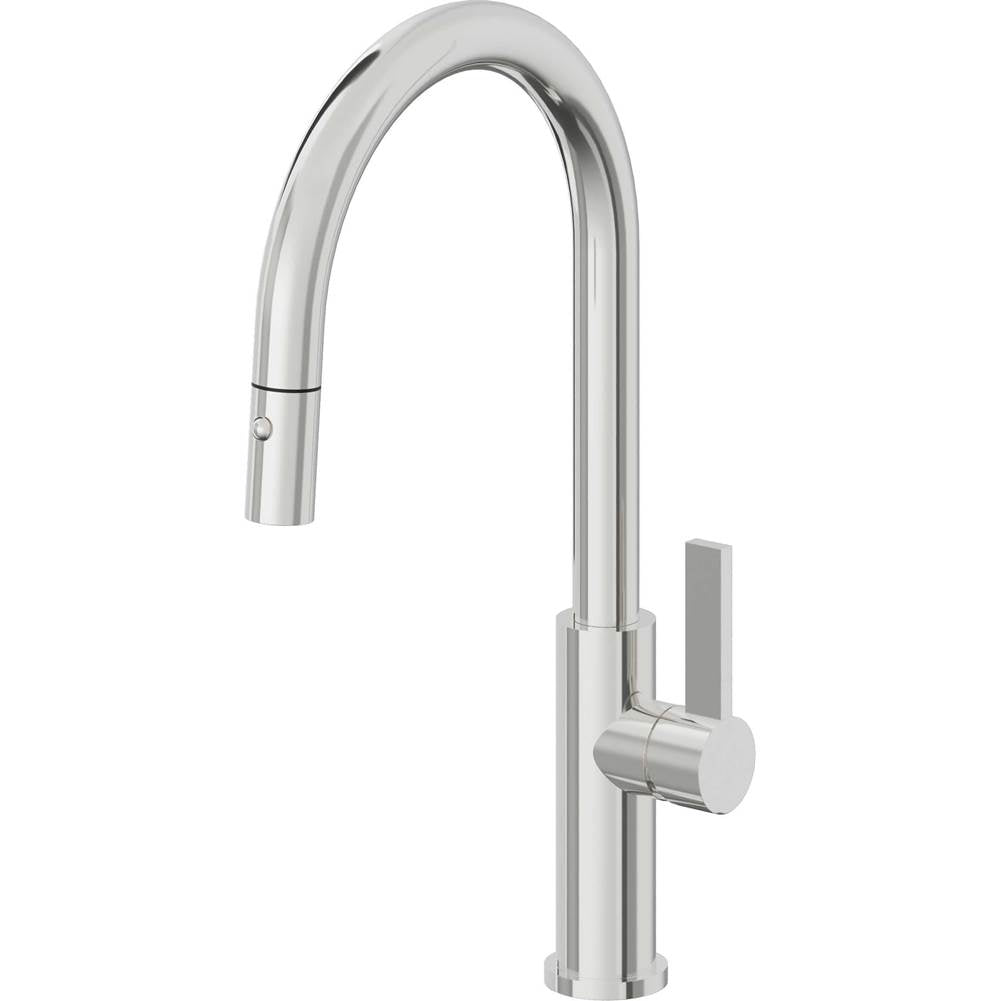California Faucets - Pull-Down Kitchen Faucet with Button Sprayer  - High Arc Spout - Polished Chrome