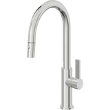California Faucets - Pull-Down Kitchen Faucet with Button Sprayer  - High Arc Spout - Polished Chrome