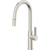 California Faucets - Pull-Down Kitchen Faucet with Button Sprayer  - High Arc Spout - Polished Nickel Pvd