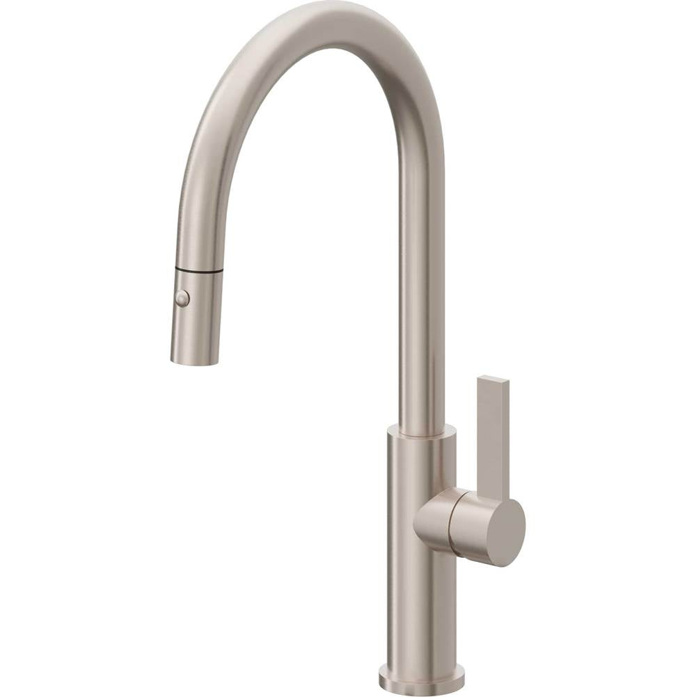 California Faucets - Pull-Down Kitchen Faucet with Button Sprayer  - High Arc Spout - Gloss White