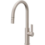 California Faucets - Pull-Down Kitchen Faucet with Button Sprayer  - High Arc Spout - Gloss White