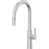 California Faucets - Pull-Down Kitchen Faucet with Button Sprayer  - High Arc Spout - Polished Chrome