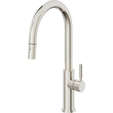 California Faucets - Pull-Down Kitchen Faucet with Button Sprayer  - High Arc Spout - Polished Nickel Pvd