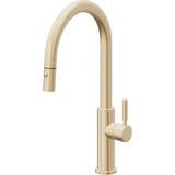 California Faucets - Pull-Down Kitchen Faucet with Button Sprayer  - High Arc Spout - Satin Brass Pvd