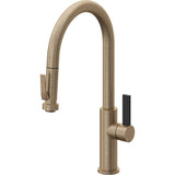 California Faucets - Pull-Down Kitchen Faucet with Squeeze Sprayer  - High Arc Spout - Antique Brass Flat