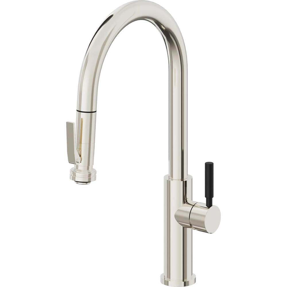 California Faucets - Pull-Down Kitchen Faucet with Squeeze Sprayer  - High Arc Spout - Polished Nickel Pvd