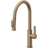California Faucets - Pull-Down Kitchen Faucet with Squeeze Sprayer  - High Arc Spout - Antique Brass Flat