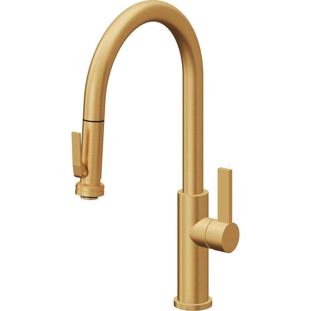California Faucets - Pull-Down Kitchen Faucet with Squeeze Sprayer  - High Arc Spout - Lifetime Satin Gold Pvd