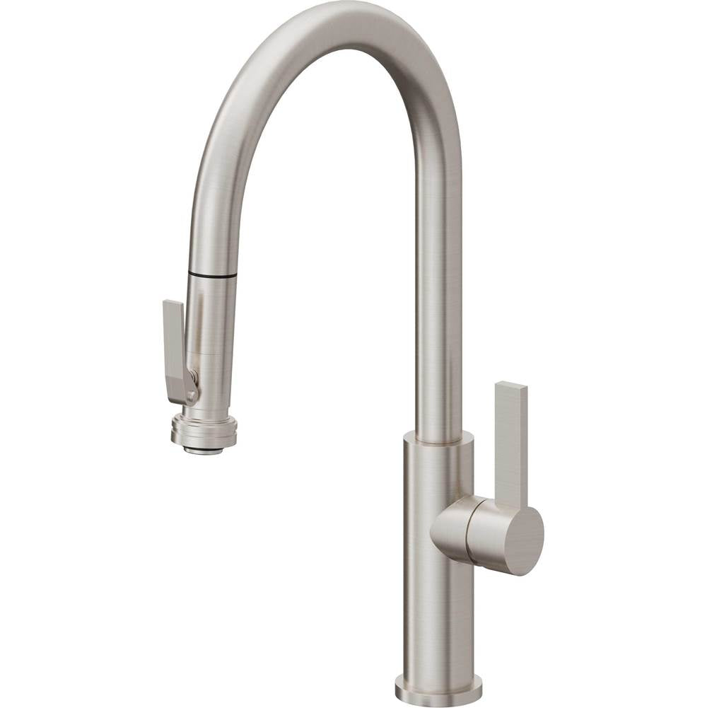 California Faucets - Pull-Down Kitchen Faucet with Squeeze Sprayer  - High Arc Spout - Ultra Stainless Steel Pvd