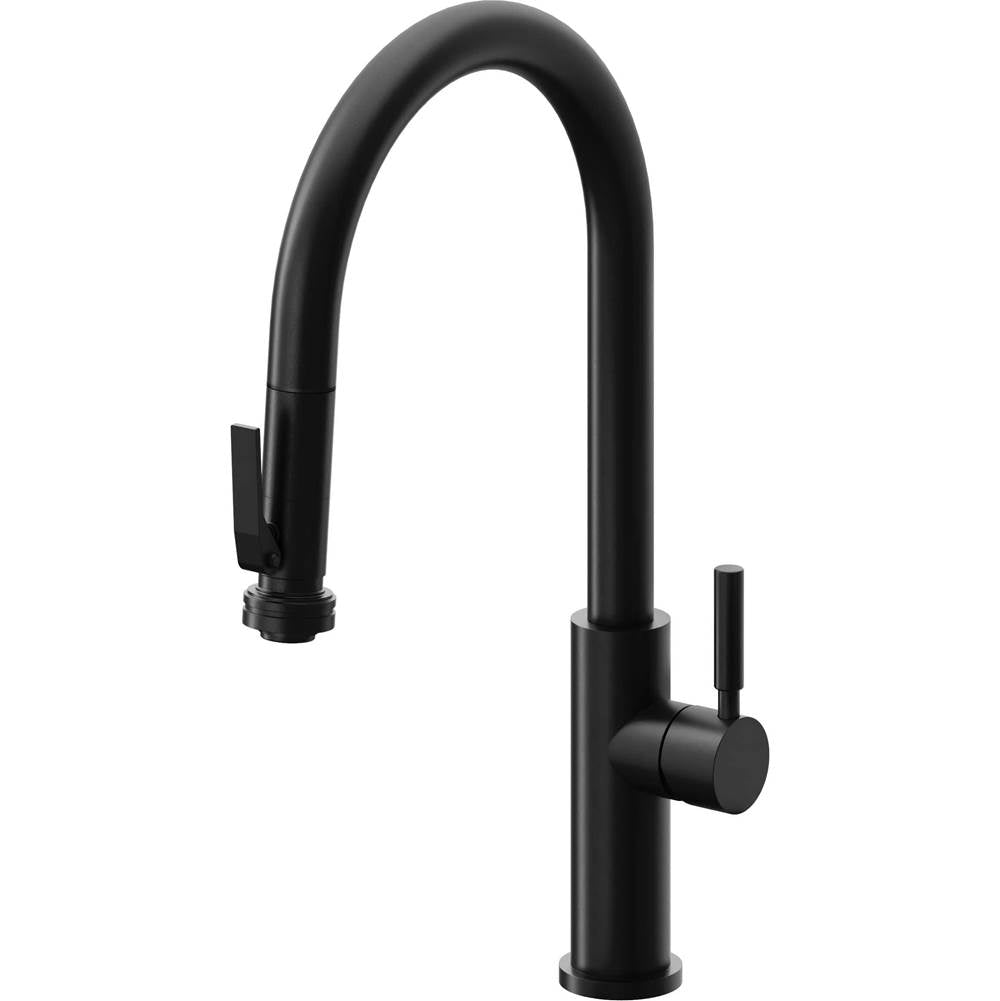 California Faucets - Pull-Down Kitchen Faucet with Squeeze Sprayer  - High Arc Spout - Matte Black