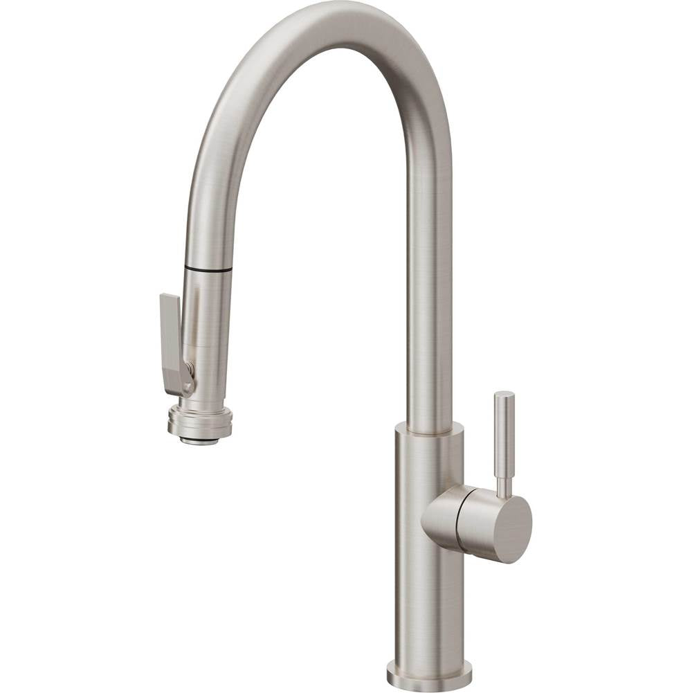 California Faucets - Pull-Down Kitchen Faucet with Squeeze Sprayer  - High Arc Spout - Ultra Stainless Steel Pvd