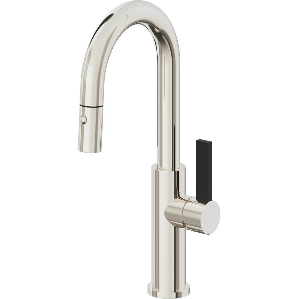 California Faucets - Pull-Down Prep/Bar Faucet with Button Sprayer - Polished Nickel Pvd