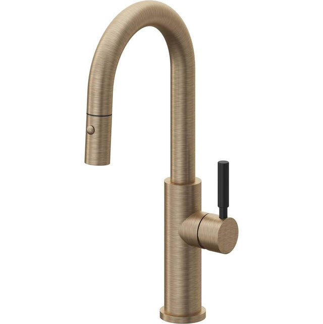 California Faucets - Pull-Down Prep/Bar Faucet with Button Sprayer - Antique Brass Flat