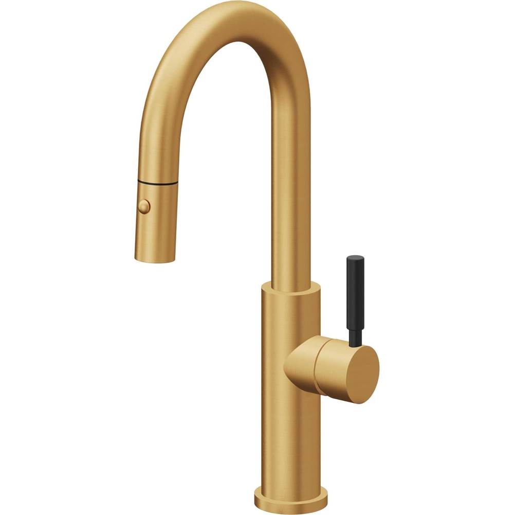 California Faucets - Pull-Down Prep/Bar Faucet with Button Sprayer - Lifetime Satin Gold Pvd