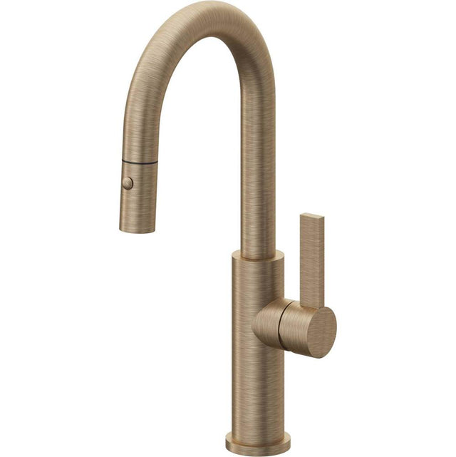 California Faucets - Pull-Down Prep/Bar Faucet with Button Sprayer - Antique Brass Flat