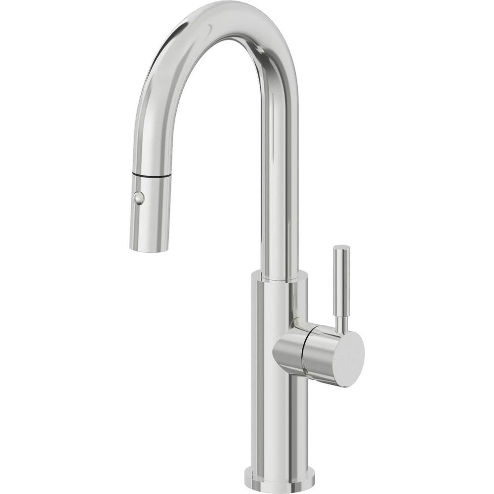 California Faucets - Pull-Down Prep/Bar Faucet with Button Sprayer - Polished Chrome