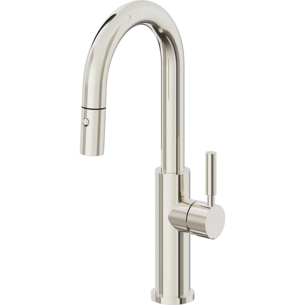 California Faucets - Pull-Down Prep/Bar Faucet with Button Sprayer - Polished Nickel Pvd