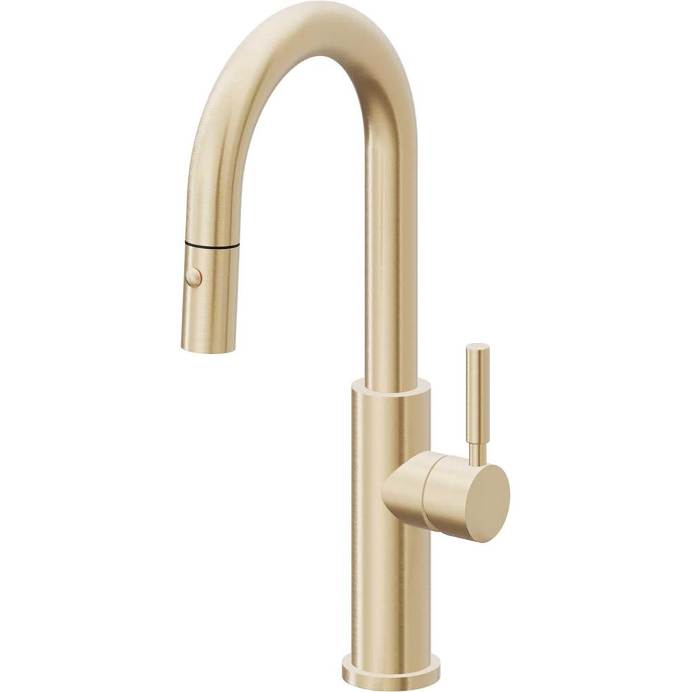 California Faucets - Pull-Down Prep/Bar Faucet with Button Sprayer - Satin Brass Pvd