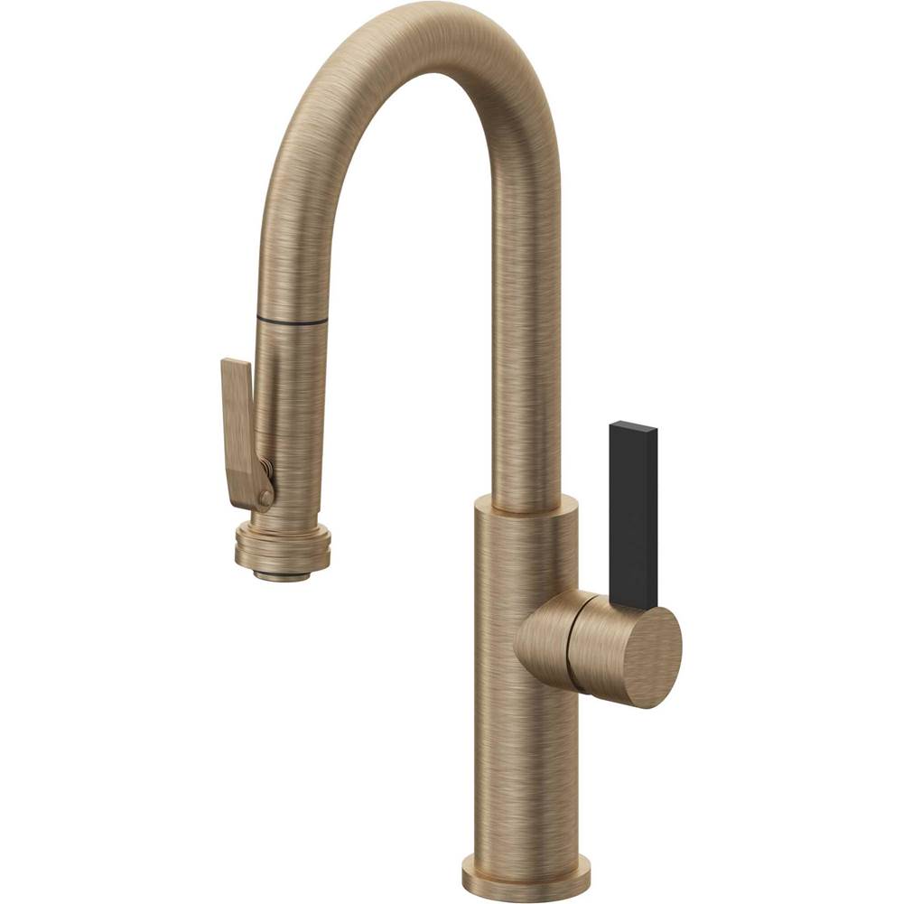California Faucets - Pull-Down Prep/Bar Faucet with Squeeze Sprayer - Antique Brass Flat