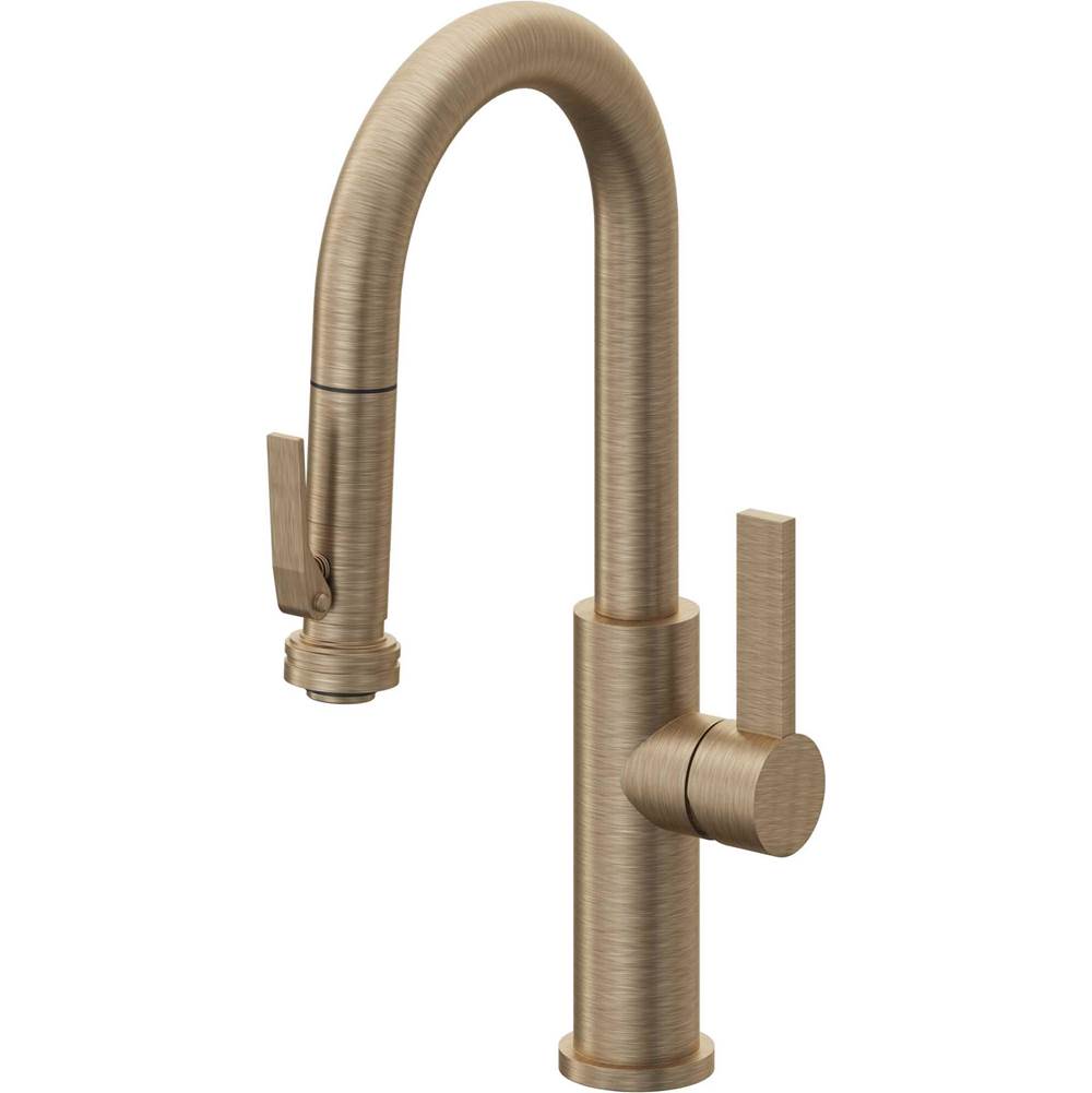 California Faucets - Pull-Down Prep/Bar Faucet with Squeeze Sprayer - Antique Brass Flat