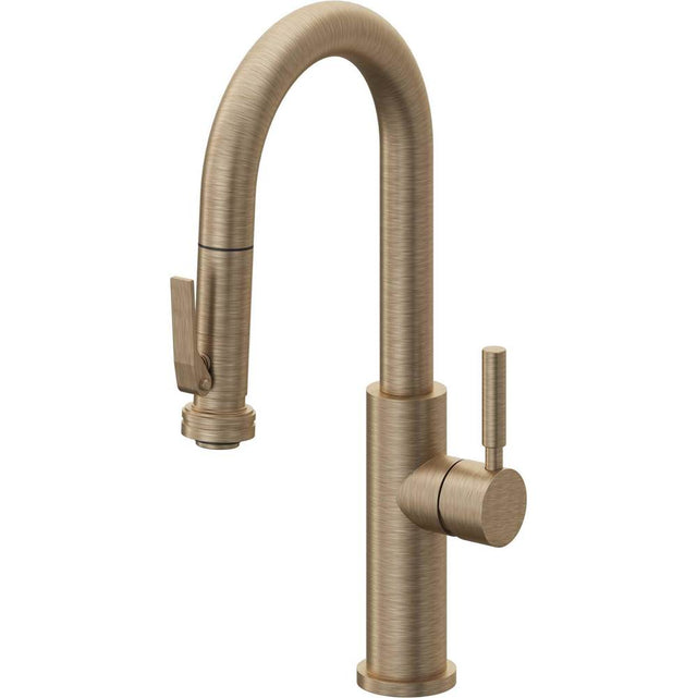 California Faucets - Pull-Down Prep/Bar Faucet with Squeeze Sprayer - Antique Brass Flat