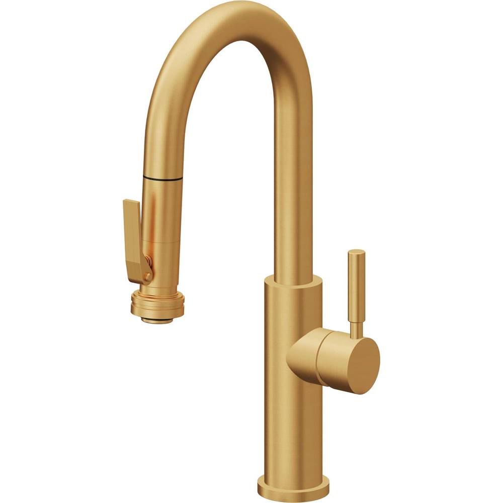 California Faucets - Pull-Down Prep/Bar Faucet with Squeeze Sprayer - Lifetime Satin Gold Pvd