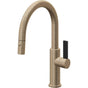 California Faucets - Pull-Down Kitchen Faucet with Button Sprayer  - Low Arc Spout - Antique Brass Flat