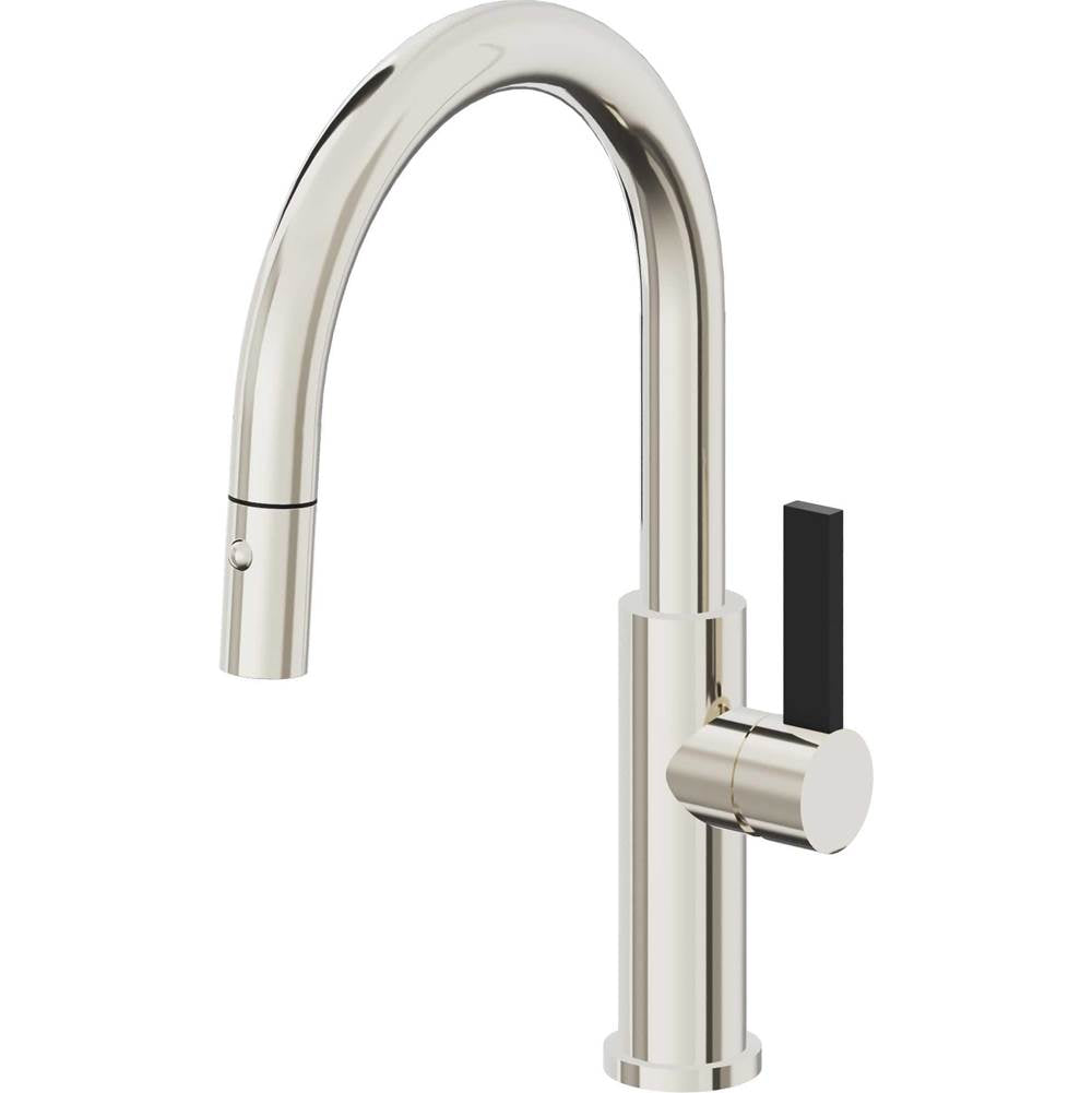 California Faucets - Pull-Down Kitchen Faucet with Button Sprayer  - Low Arc Spout - Polished Nickel Pvd