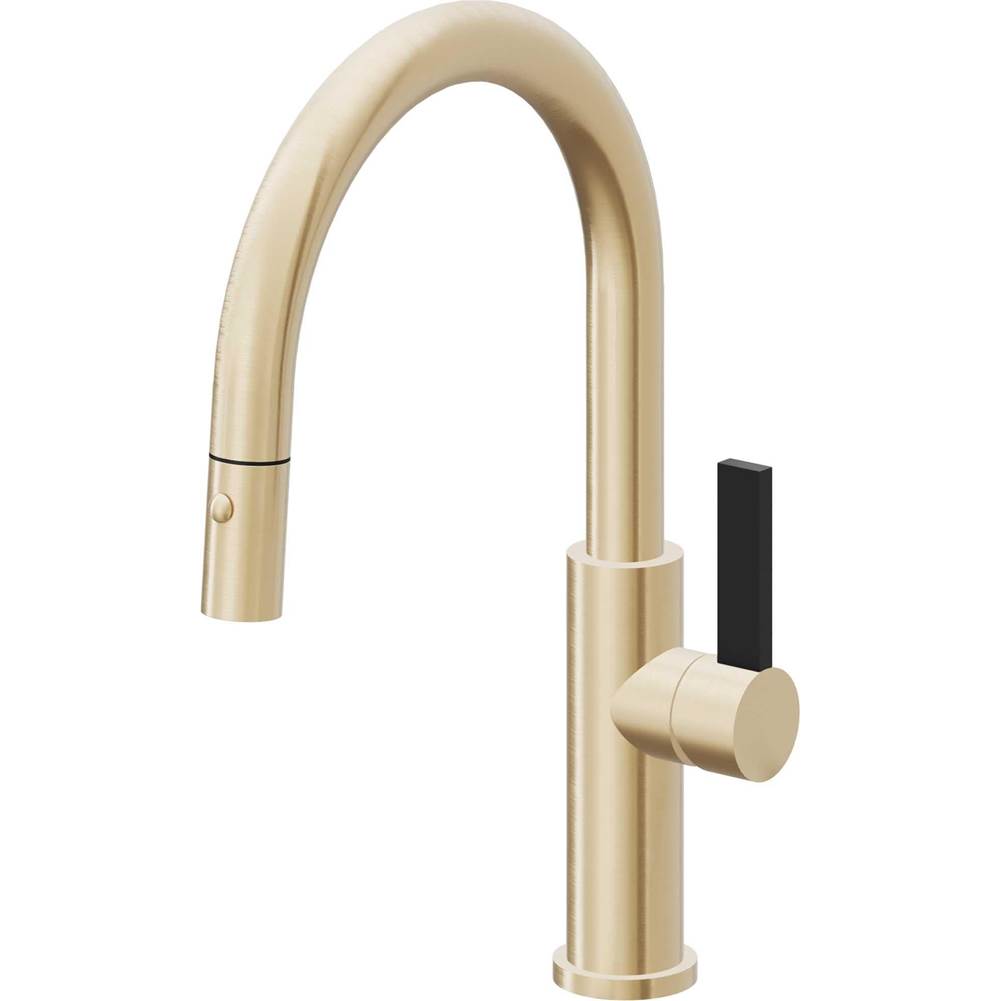 California Faucets - Pull-Down Kitchen Faucet with Button Sprayer  - Low Arc Spout - Satin Brass Pvd