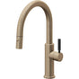 California Faucets - Pull-Down Kitchen Faucet with Button Sprayer  - Low Arc Spout - Antique Brass Flat