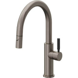 California Faucets - Pull-Down Kitchen Faucet with Button Sprayer  - Low Arc Spout - Graphite Pvd