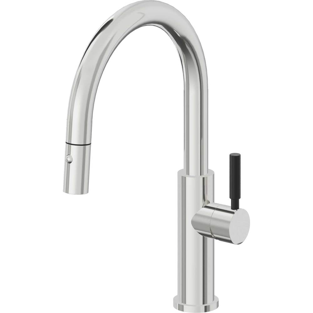 California Faucets - Pull-Down Kitchen Faucet with Button Sprayer  - Low Arc Spout - Polished Chrome