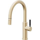 California Faucets - Pull-Down Kitchen Faucet with Button Sprayer  - Low Arc Spout - Satin Brass Pvd