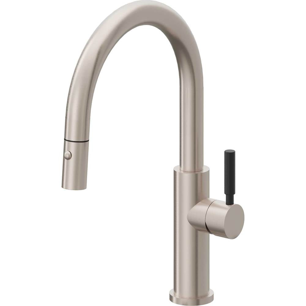 California Faucets - Pull-Down Kitchen Faucet with Button Sprayer  - Low Arc Spout - Gloss White