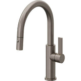 California Faucets - Pull-Down Kitchen Faucet with Button Sprayer  - Low Arc Spout - Graphite Pvd