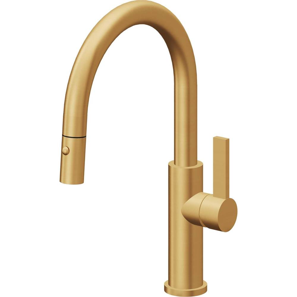 California Faucets - Pull-Down Kitchen Faucet with Button Sprayer  - Low Arc Spout - Lifetime Satin Gold Pvd