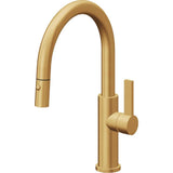 California Faucets - Pull-Down Kitchen Faucet with Button Sprayer  - Low Arc Spout - Lifetime Satin Gold Pvd